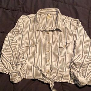 Blue and white vertical stripped crop top